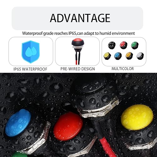 Vista 82 de 15 interruptores de botón redondos de 0.276 in rojo/verde, 1A, 250 V CA, 2 pines SPST ON OFF momentáneo, interruptor de botón con cables de terminal