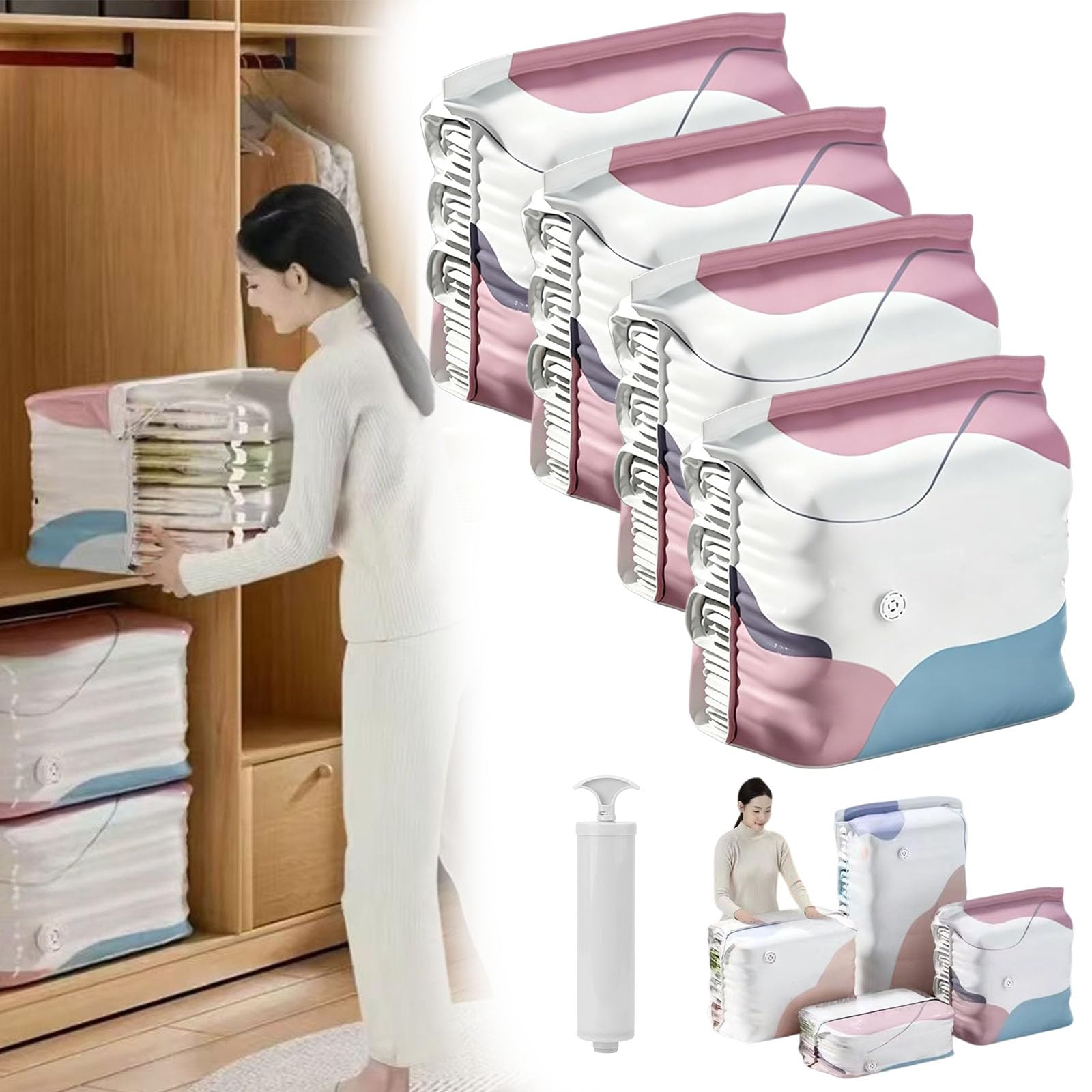 zoocco No Pump Vacuum Storage Bags for Travel & Home Organization, Compress Clothes Fast and Save Space (80 * 100 * 32CM,4 PCS)
