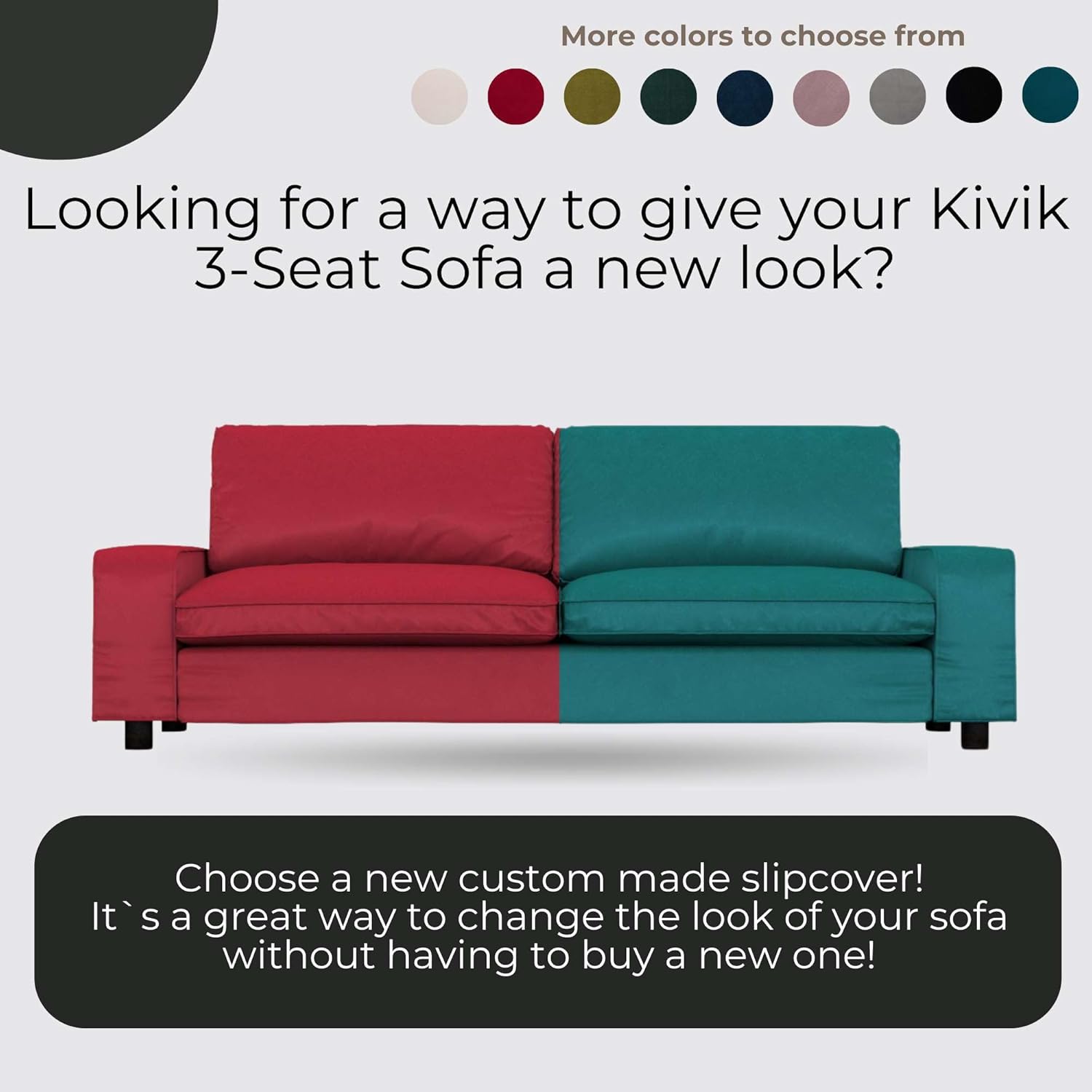 comfortly Cover for Kivik 3 Seat Sofa, Replacement Slipcover, Heavy Duty 7 pcs Cover, Soft Durable Washable Pet-Friendly Fabric, Easy to Clean & Replace (Tiffany - Black)