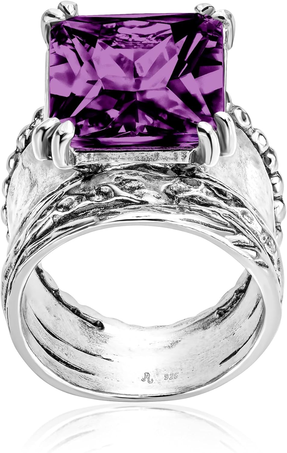 JEAN RACHEL JEWELRY 925 Sterling Silver Ring - Hammered Vintage Design with Octagon Shaped Cubic Zirconia - Hypoallergenic, Lead & Nickel Free - Artisan Handcrafted Statement Rings for Women - Image 7