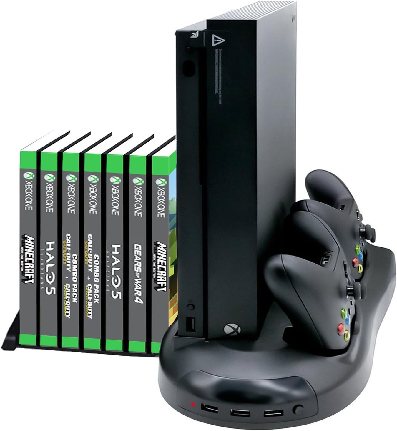 DOUBI Xbox One X Vertical Stand Cooling Fan Controller Charging Station with Game Discs Storage