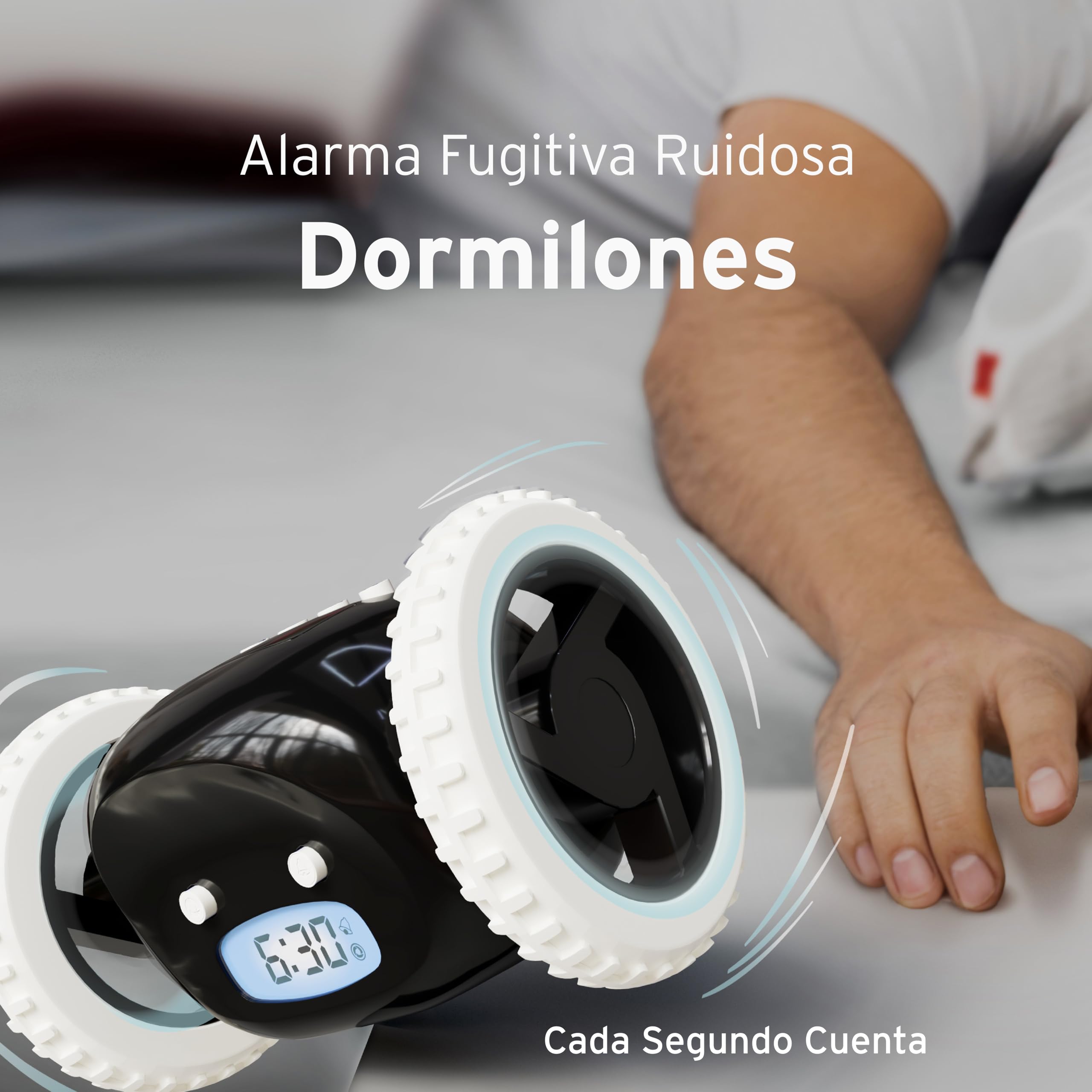 CLOCKY Reloj Despertador Potente Ruidoso Sonido Muy Fuerte para Dormilones Sordos Sueño Profundo Adultos Niños Dormitorio, Despertador Digital Inteligente con Ruedas Se Mueve, Regalo Divertido (Negro)