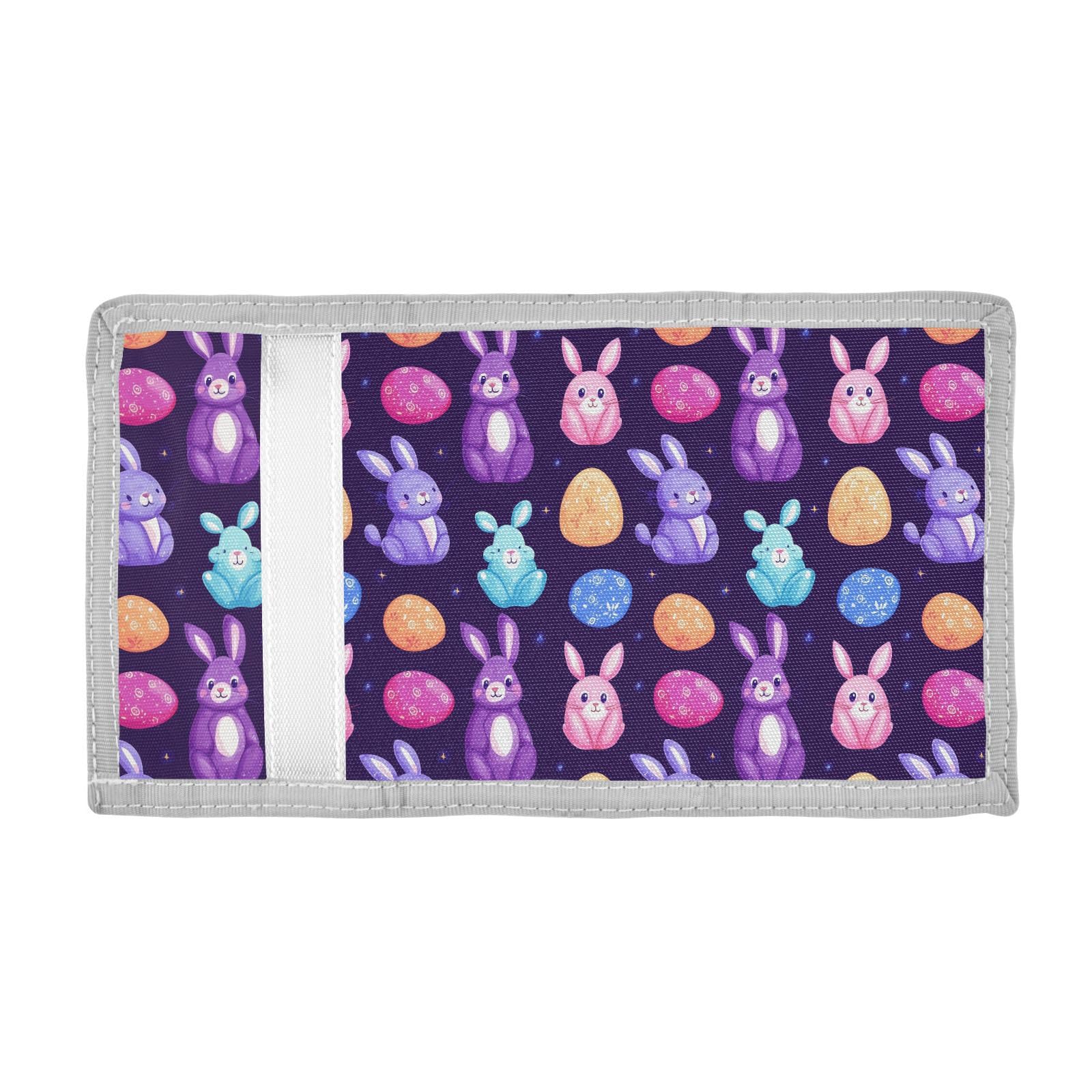 siphylline Colorful Cartoon Rabbits Eggs trifold card holder wallet for womens nylon mens small wallet with lanyard