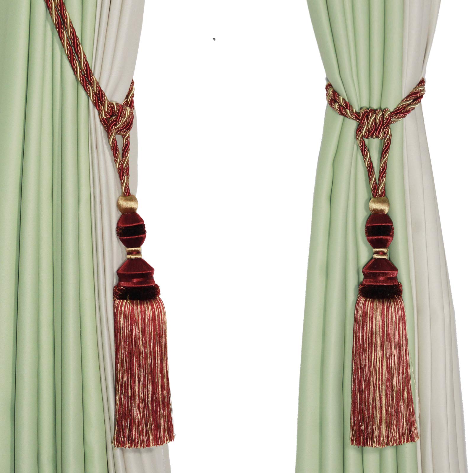 Fenghuangwu Lot De 2 Embrasses De Rideaux Faites à La Main Avec Pompons Pour Décoration De Maison Et De Bureau (mélange De Rouge