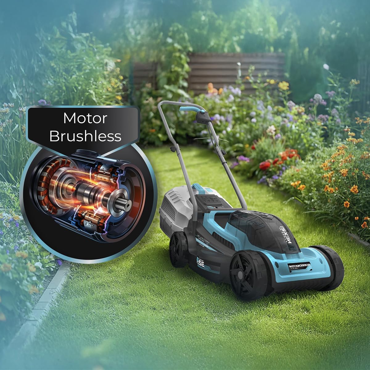 Cecotec Tondeuse à Gazon à Batterie sans Fil Terrenator E1 Liberty. Moteur sans Balais Brushless, Fonctionne avec 1 Batterie 21 V 4 Ah, Hauteur de Coupe Réglable, Largeur 32 cm, Bac 30 L