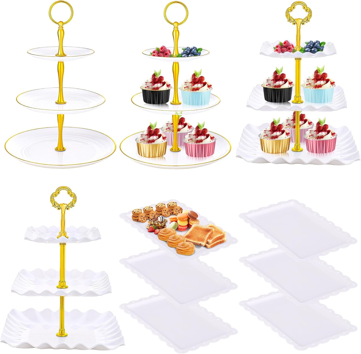 EUSOAR Cupcake Stand, 10pcs Plastic Cake Display Stands Set, 3 Tier Serving Tray Dessert Table Display Set, Cup Cake Tower Stand Fruit Candy Dessert Trays For Wedding Baby Shower Tea Party Celebration