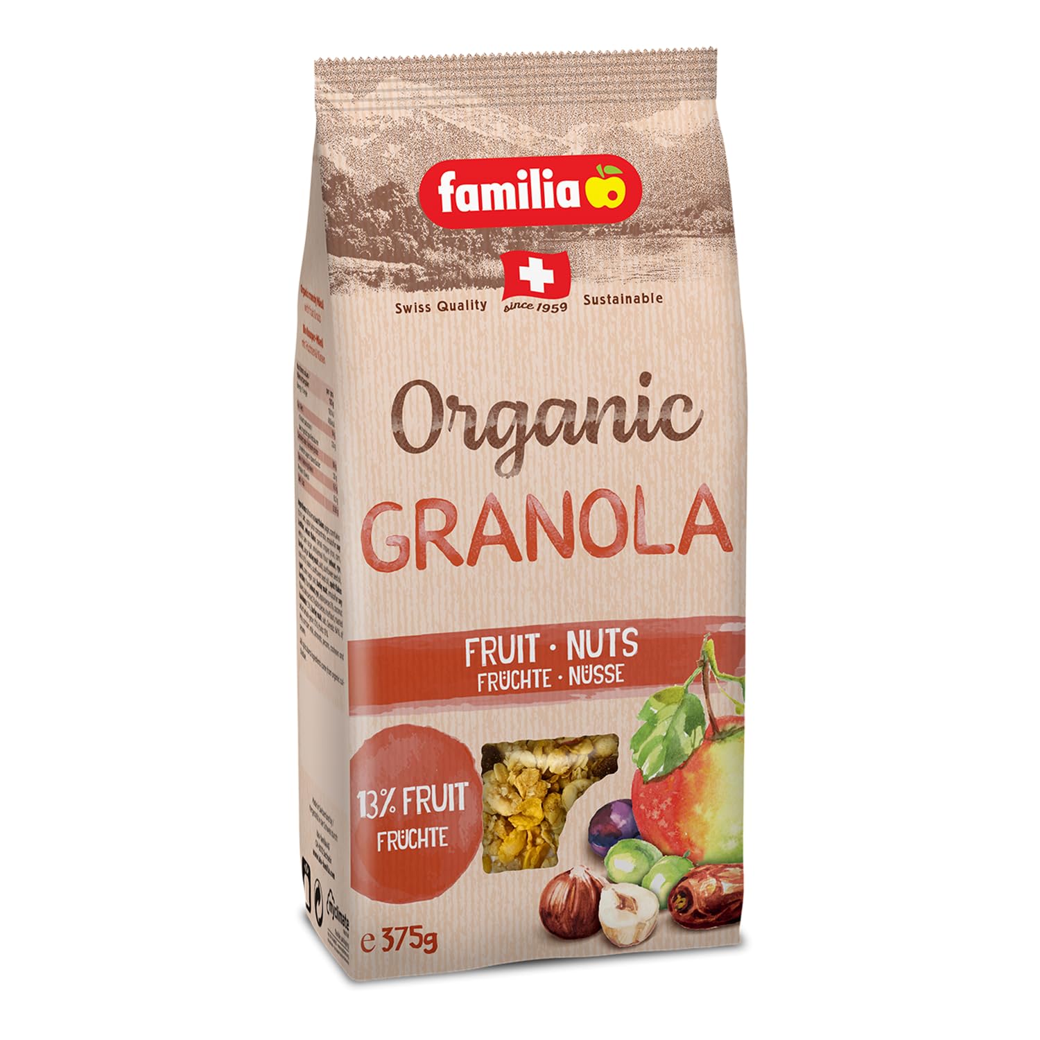 FamiliaOrganic Fruit-Nuts Granola, 13% Real Fruits - 375 g