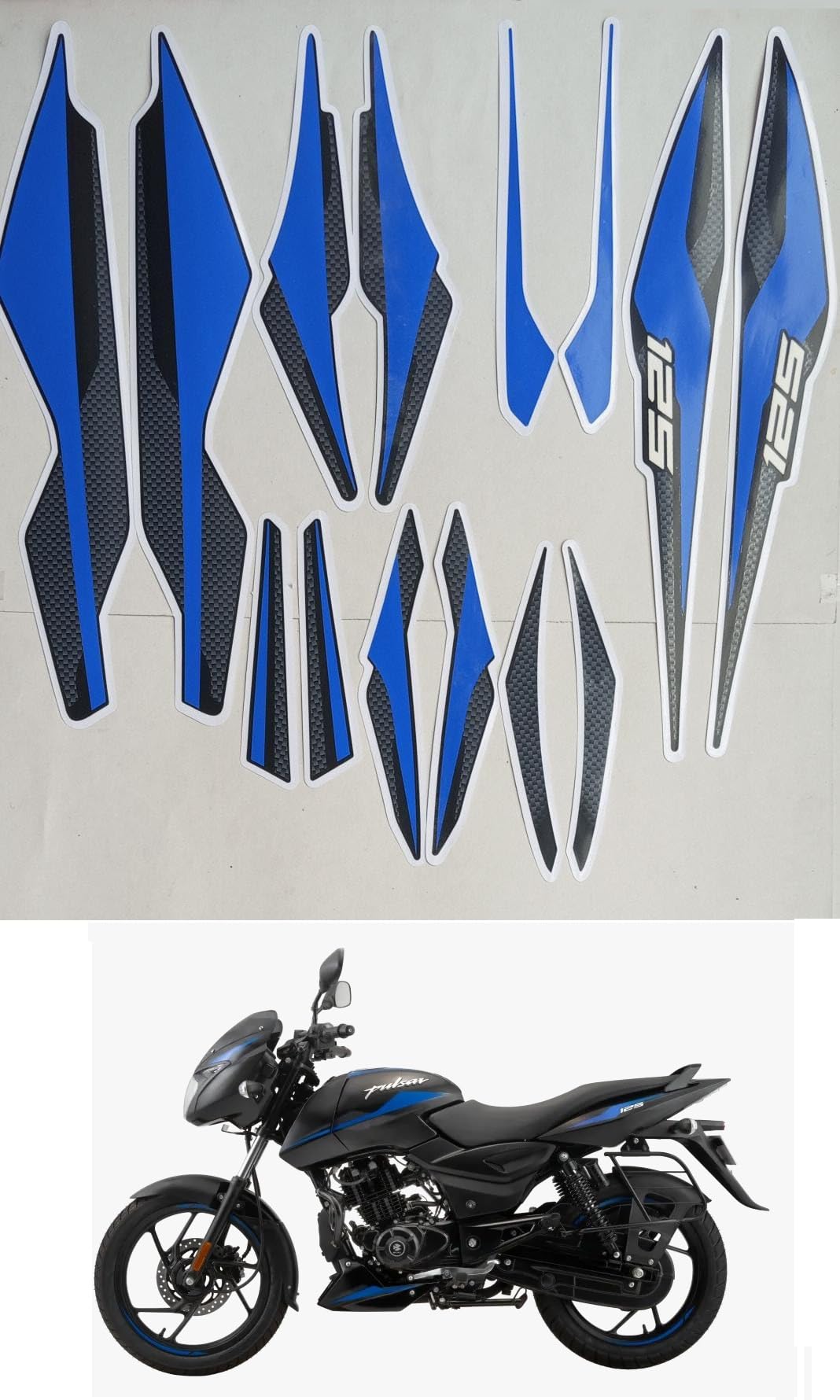 Sticker & Decal for Bike (Blue, Black) (125 E-20 NM Blue Short