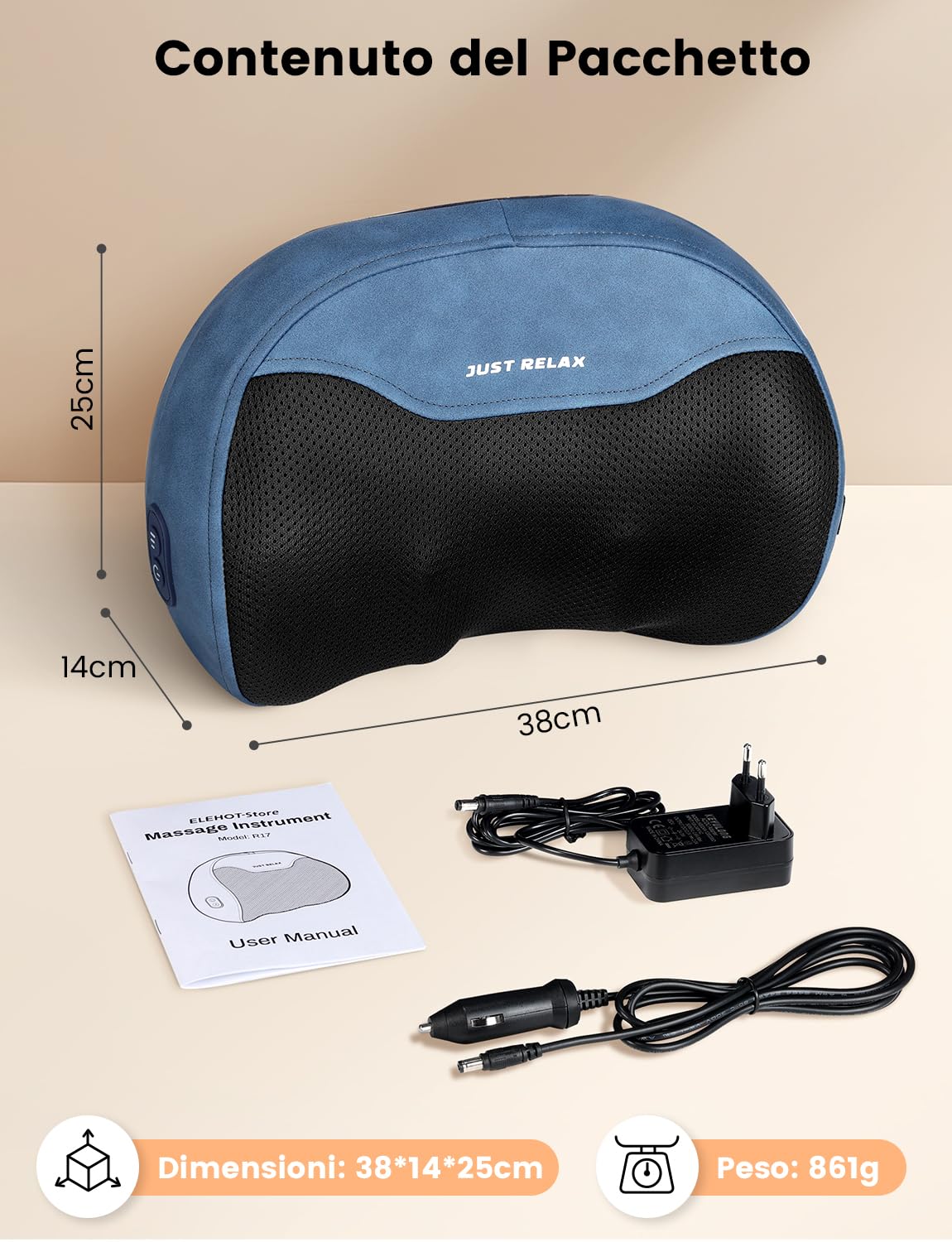 4D Shiatsu Massaggiatore con Funzione di Riscaldamento, Elettrici Cuscino Massaggiante, Cuscini per Massaggi per 3 Velocita con Cambio di Direzione, Casa, Ufficio, Come, Regalo (39 * 15 * 26.5cm)