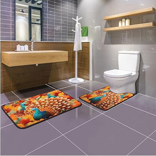 Miniatura 7 de Pardick 2 Pieces Bath Mat Set, Maple Leaf Bath Mat U-Shaped Toilet Rug Bathroom Mat Set with Bath Rug Mat, Turkey Mat for Bathroom