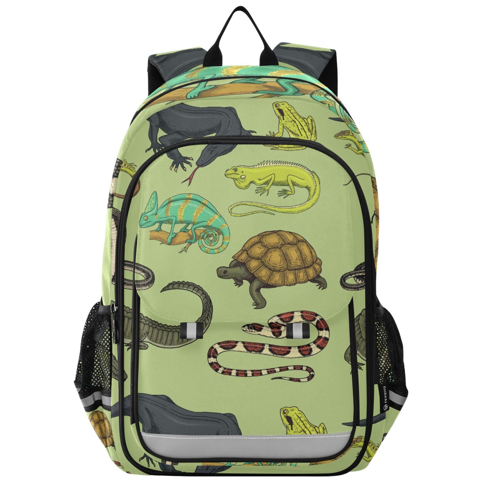 Jucciaco Reptiles and Amphibians School Backpack Laptop Travel Daypack for Kids Girls Boys, Personalized Computer Notebooks Bookbag with Adjustable