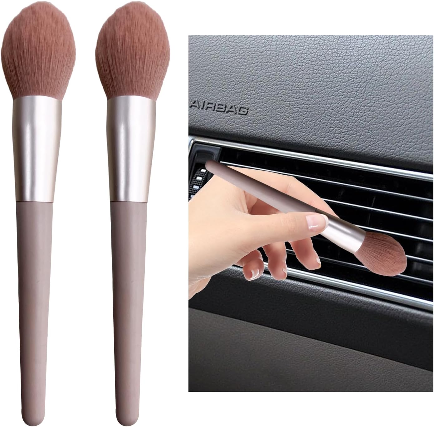 Dickno 2PCS Car Interior Dust Brush, Soft Scratch Free Auto Detailing Brushes, Universal Vehicle Interior Cleaning Tool for Automotive Dashboard, Air Vents, Leather (Long Pink)
