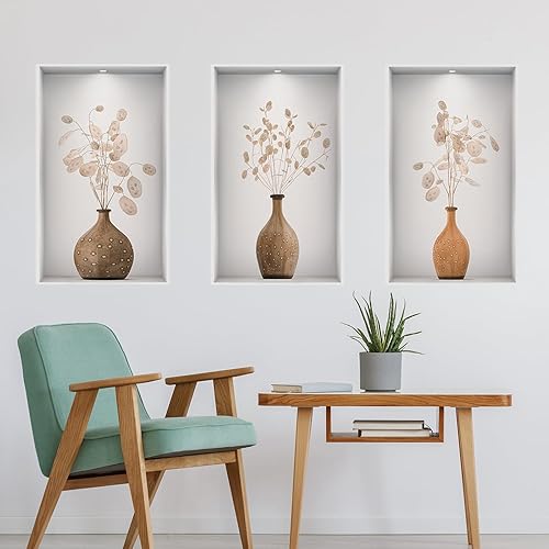 Art Magic - Calcomanías de vinilo 3D extraíbles para pared, juego de 3 plantas, nicho falso, plantas verdes en maceta (estilo 10)