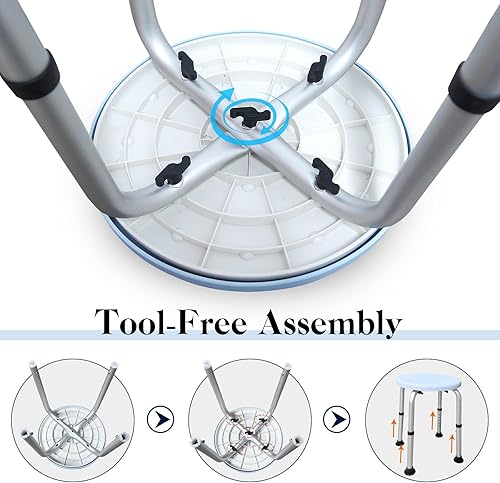 Miniatura 6 de Taburete de ducha giratorio de baño de 360 grados, altura ajustable, pies antideslizantes, solución de baño cómoda para ancianos y discapacitados,
