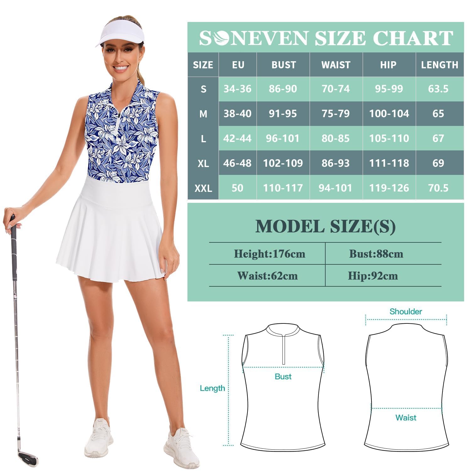 Soneven Polo deportivo para mujer, transpirable, sin mangas, camiseta de golf, camiseta funcional, polo con cremallera 1/4, verano, tenis al aire libre