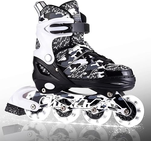 Kuxuan Skates Patines en línea ajustables para niños y jóvenes con ruedas iluminadas completamente, patines de camuflaje para exteriores para niñas