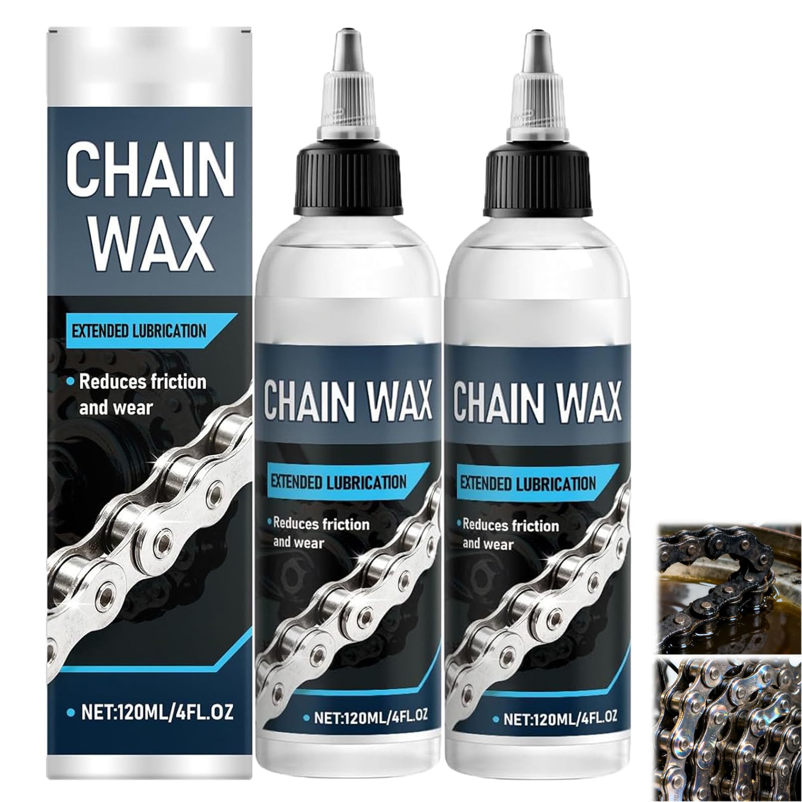 Bike Chain Lubricant, Bike Wheel Chain Lube Wax, High Performance Chains Oil for Friction Reduction, Liquid Chain Wax to Clean, Smooth & Silence, for Bicycle Motorcycle Road Biking Outdoor (2PC)