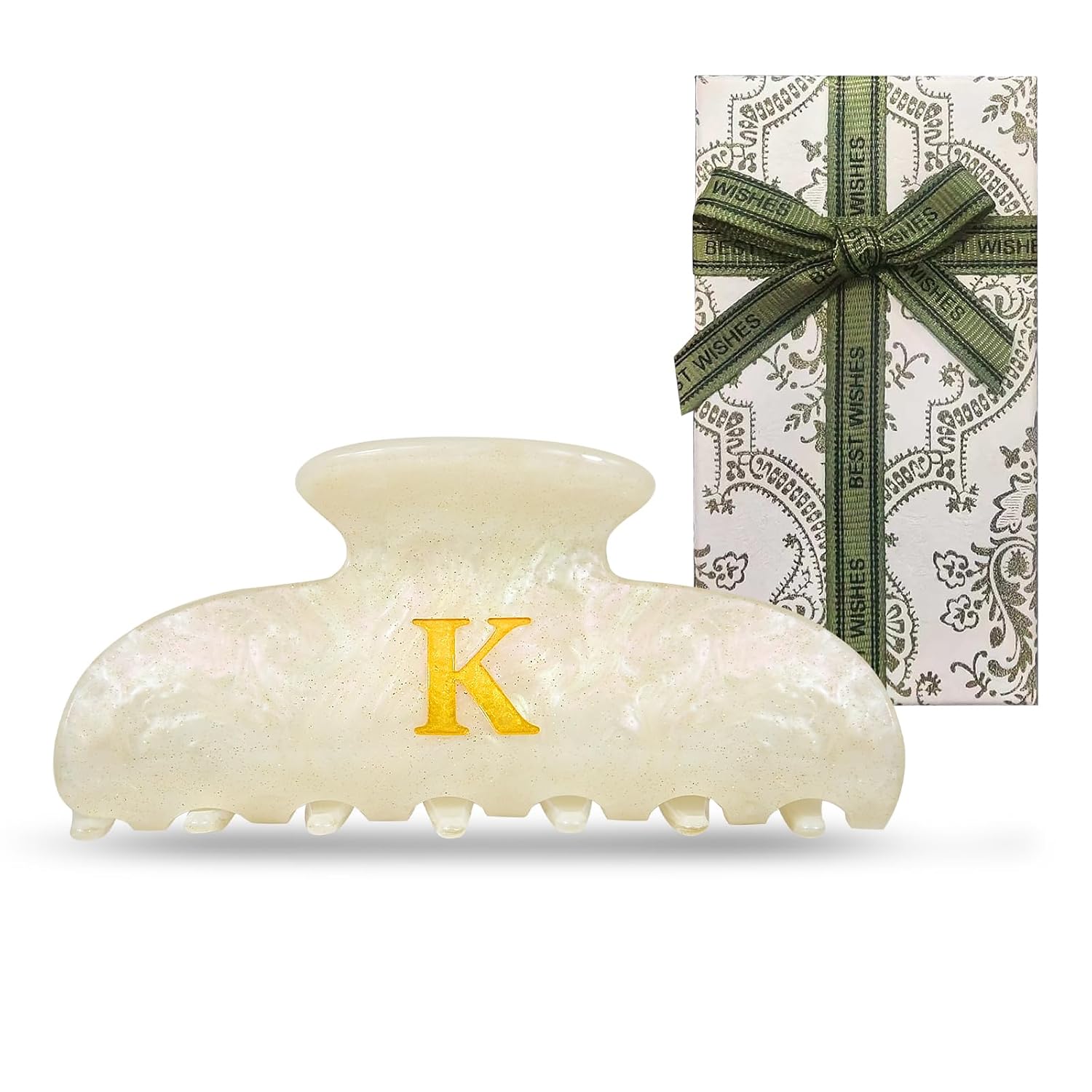 4 Inch Large Initial Hair Clips - Ivory K, Gift for Women Teen Girls