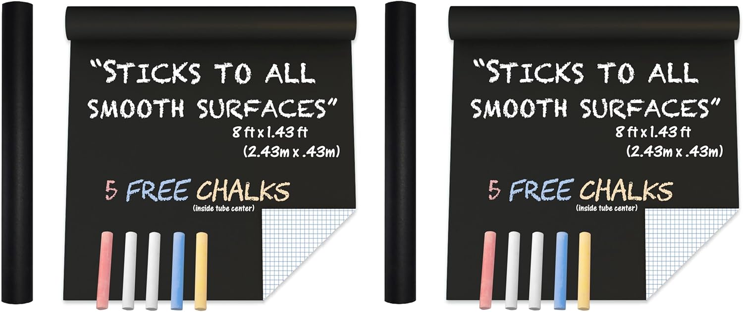 Rollo adhesivo de pizarra negra de borrado en seco, papel tapiz de pizarra para pegar y despegar con 10 tizas para pared, mesas, escuelas, hogar