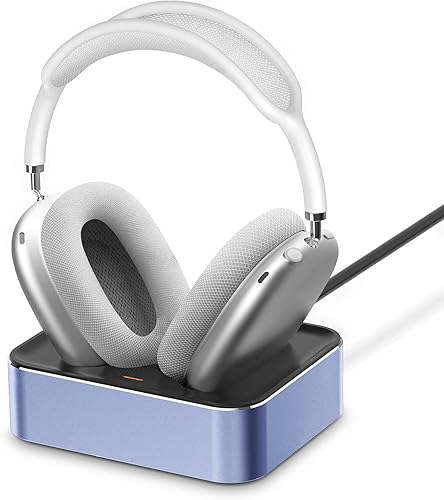 Vista 10 de Estación de carga de auriculares para AirPods Max 2024 y 2020 - Base de carga magnética para auriculares con conectores Lightning dual y Type-C