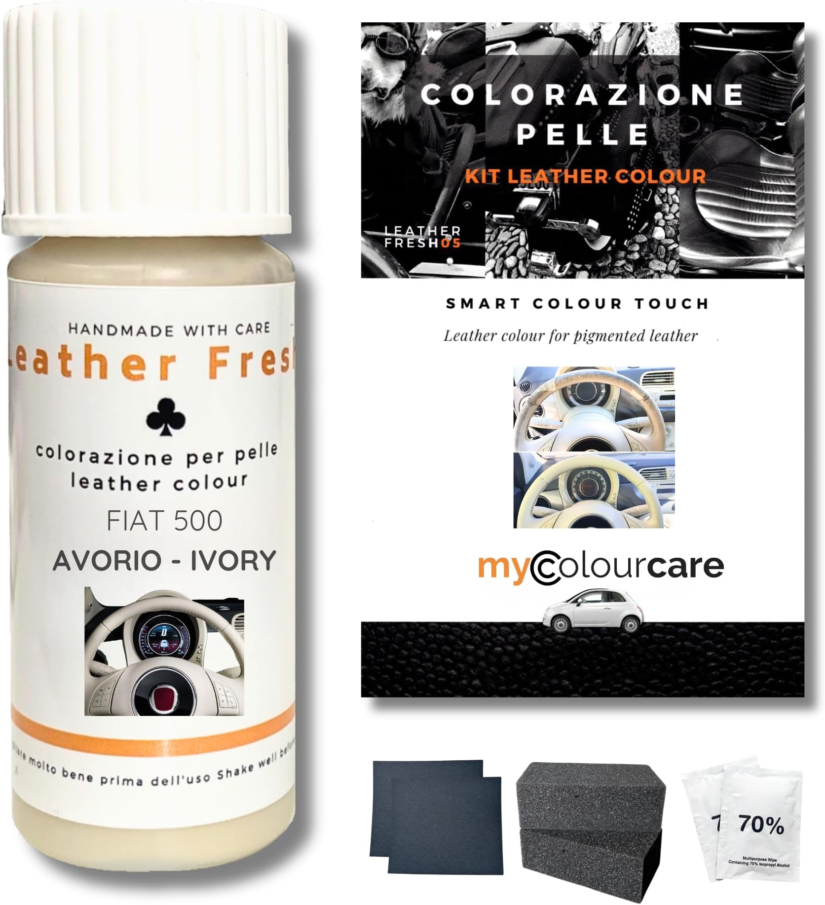 Mycolourcare Steering Wheel Touch-Up Ivory White Leather Steering Wheel compatible with Fiat 500