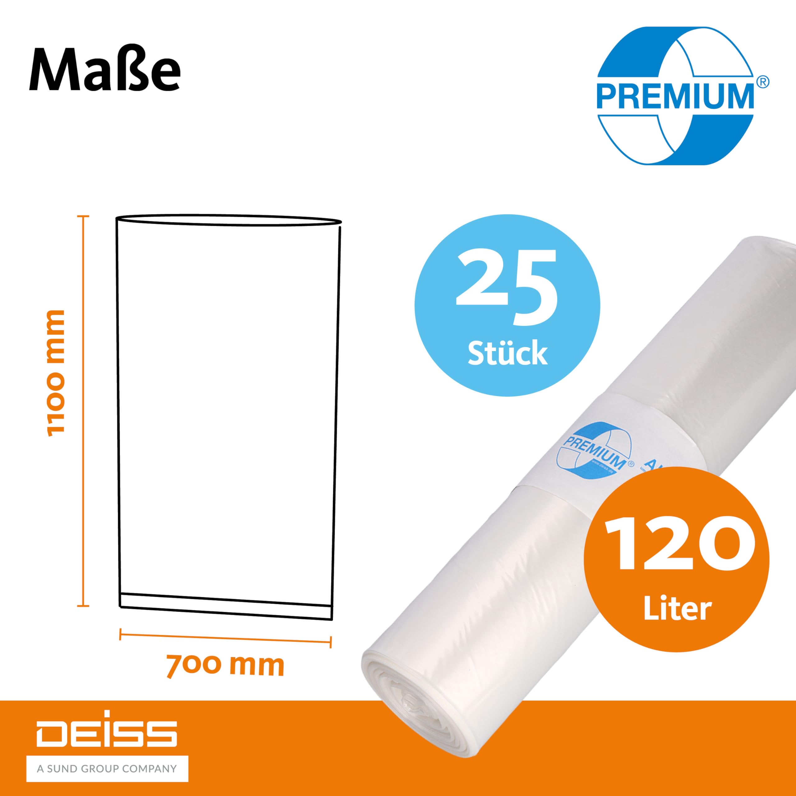DEISS Premium worki na śmieci DEISS PREMIUM przezroczyste typ 60 120 l