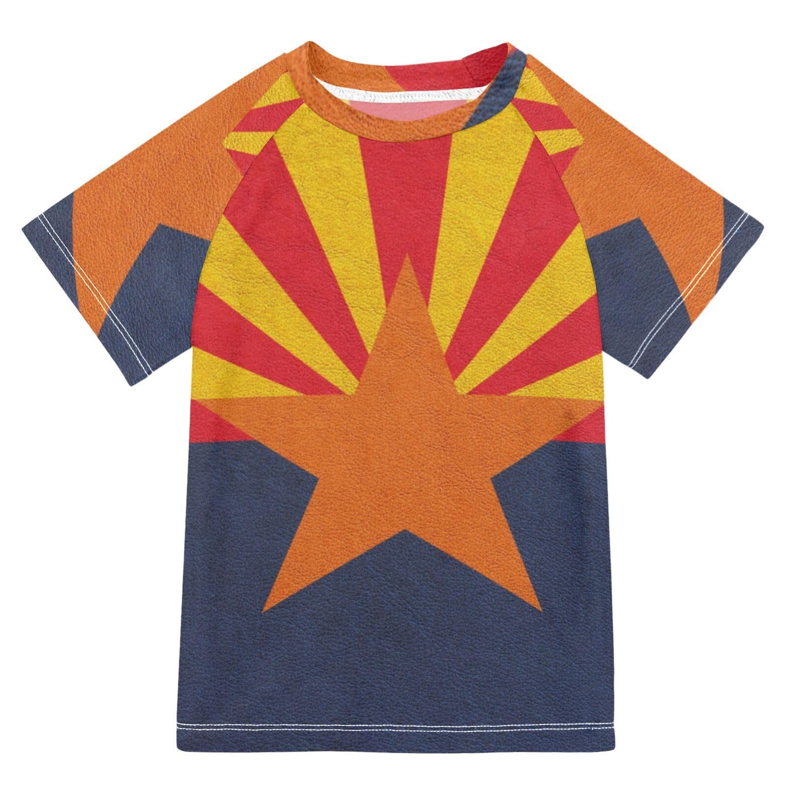 Aflyko Patriot Boys' Swim Shirt USA Arizona Flag Rash Guard Beachwear Sun Protection Fishing Hiking Camping Surfing Swimming Toddler Infant Summer Daily T-Shirt, 4T Multicoloured