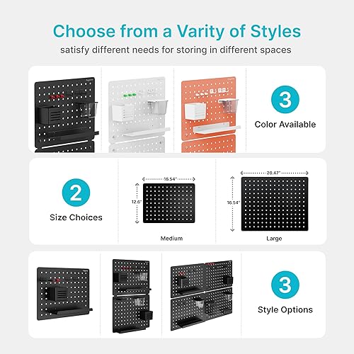Miniatura 4 de Kit de combinación de organizador de pared con tablero de clavijas, en total 25.4 x 16.6 pulgadas, tablero de clavijas de metal para oficina con 13