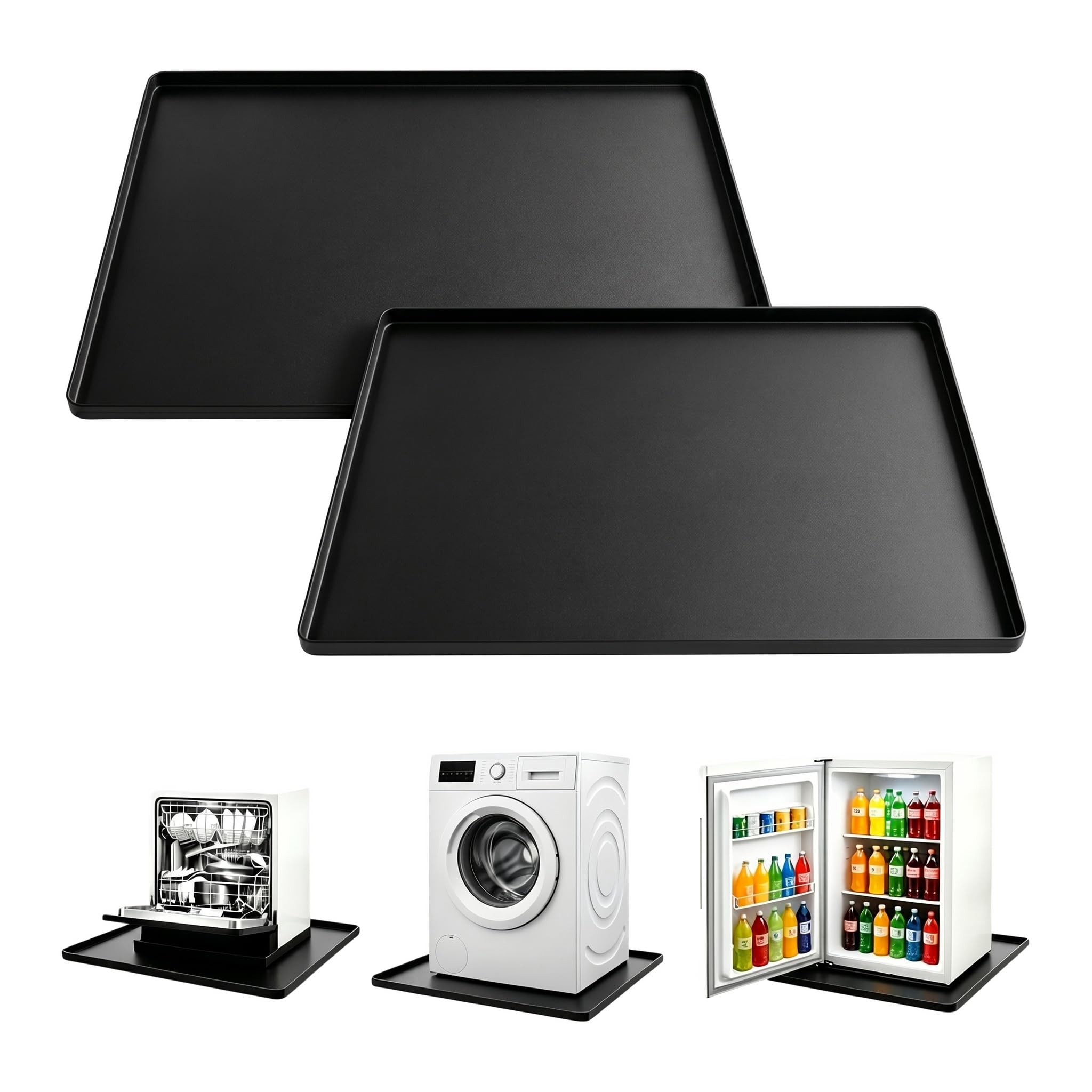 Kühlschrankmatte Silikon: 2 Stück 50x50cm Waschmaschinen Unterlage, Antirutschmatte Waschmaschine für Kühlschrank, Waschmaschine, Spülmaschine und Wäschetrockner Schwarz
