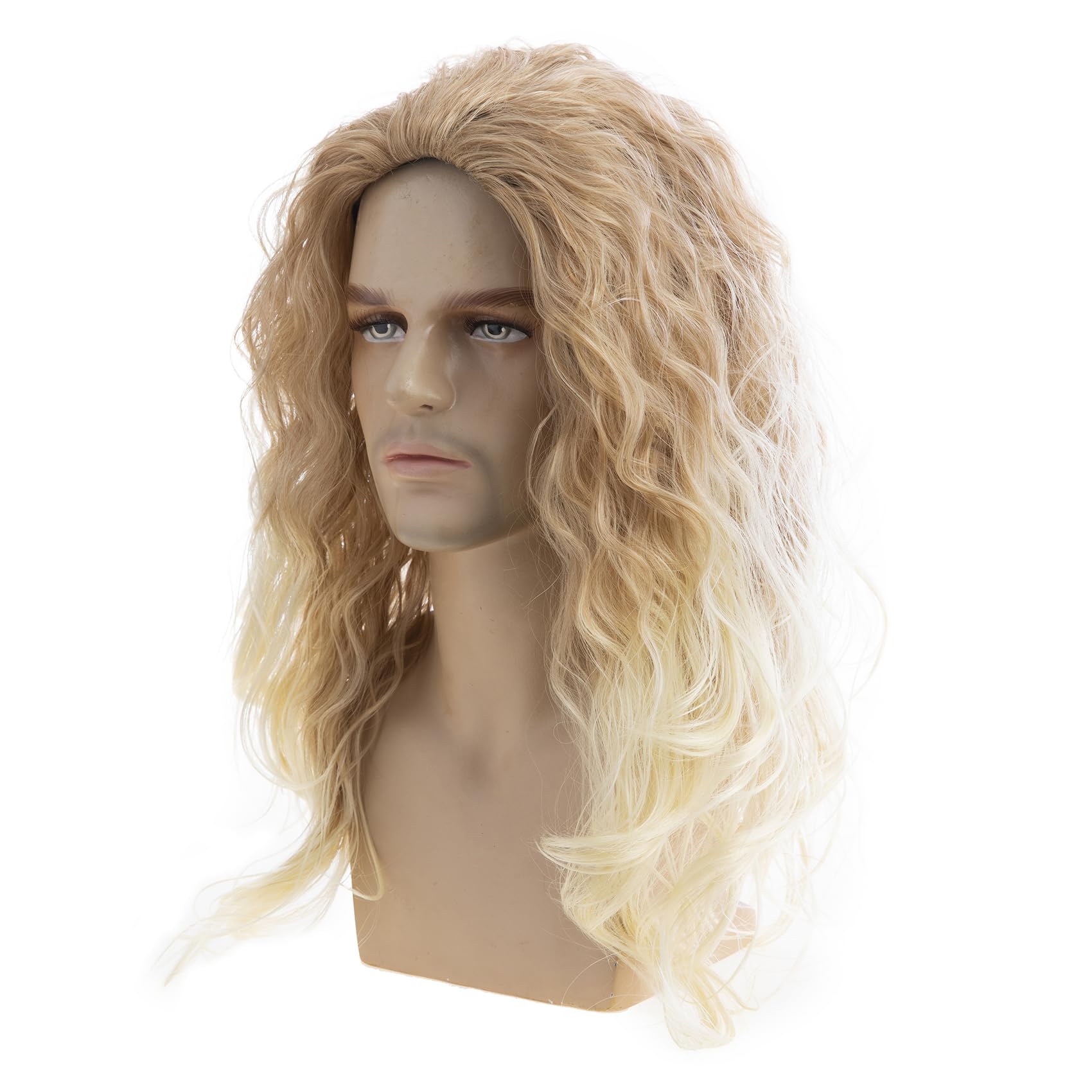 Baruisi Long Curly Wavy Blonde Wigs for Men Synthetic Natural Party Halloween Cosplay Hair Wig, mixed blonde, 10 inches by 1 inches - Image 2