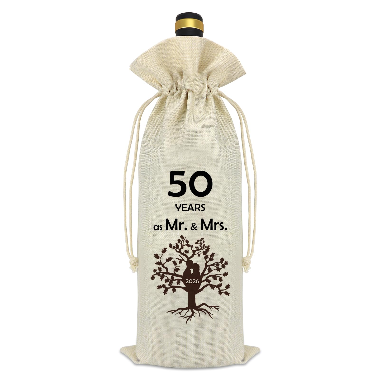 50th Wedding Anniversary 2026 Decorative Wine Bag Couple Gift for for Mr and Mrs Parents Grandparents Friend Coworker 50 Years Anniversary Wine Bag Happy 50th Wedding Gift for Couple Husband Wife