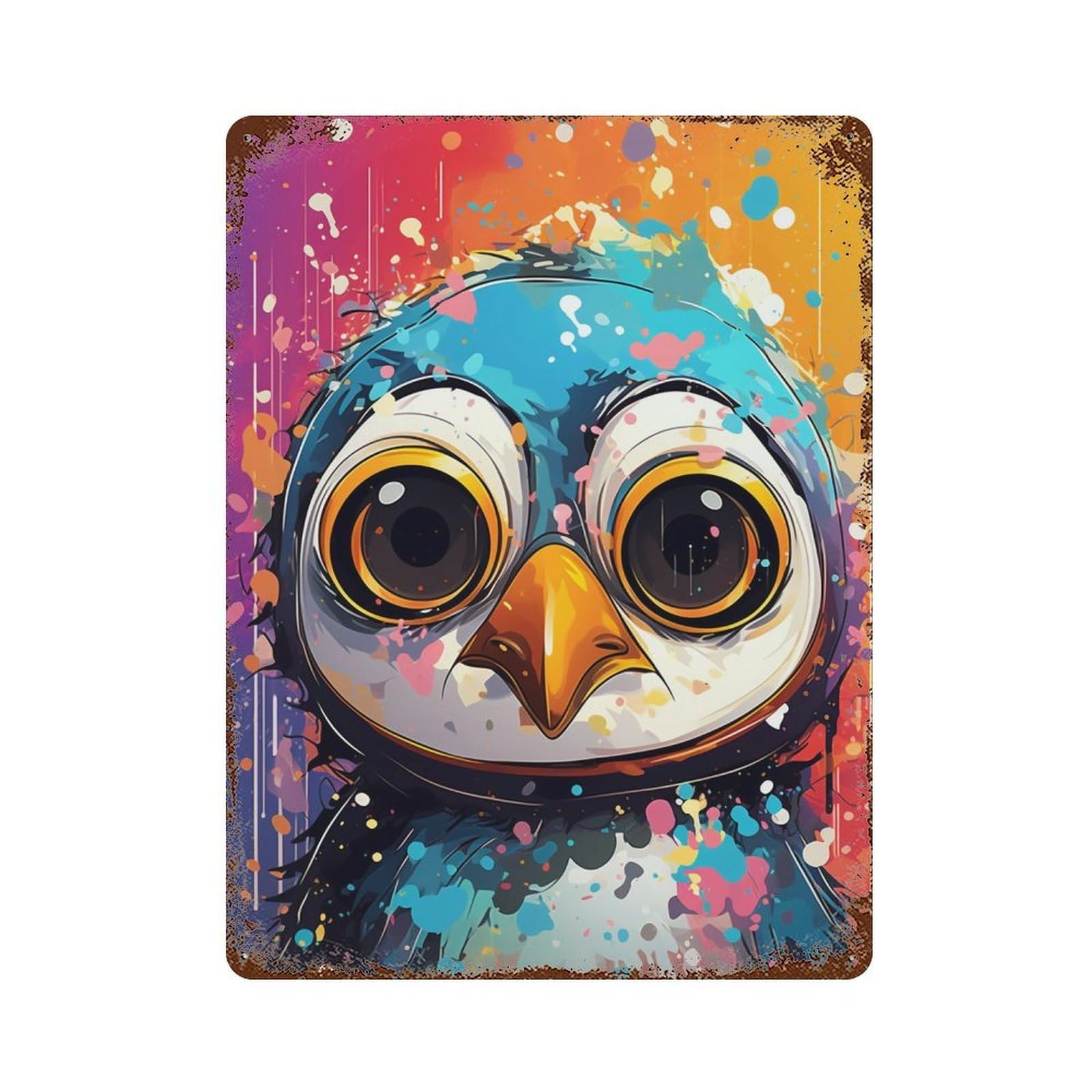Colorful Owl Art Print-8 15.7"x11.8" Aged Metal Wall Plaque, Novelty Wall Decor for Shed, Workshop And Garage Wall Decor