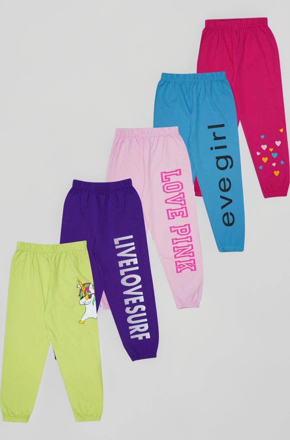 KYDA KIDS® Girls Cotton Track Pants Printed Lower Elastic Waist Loose Fit Kids Casual Summer Premium Trousers Multicolor Combo (Pack of 5)