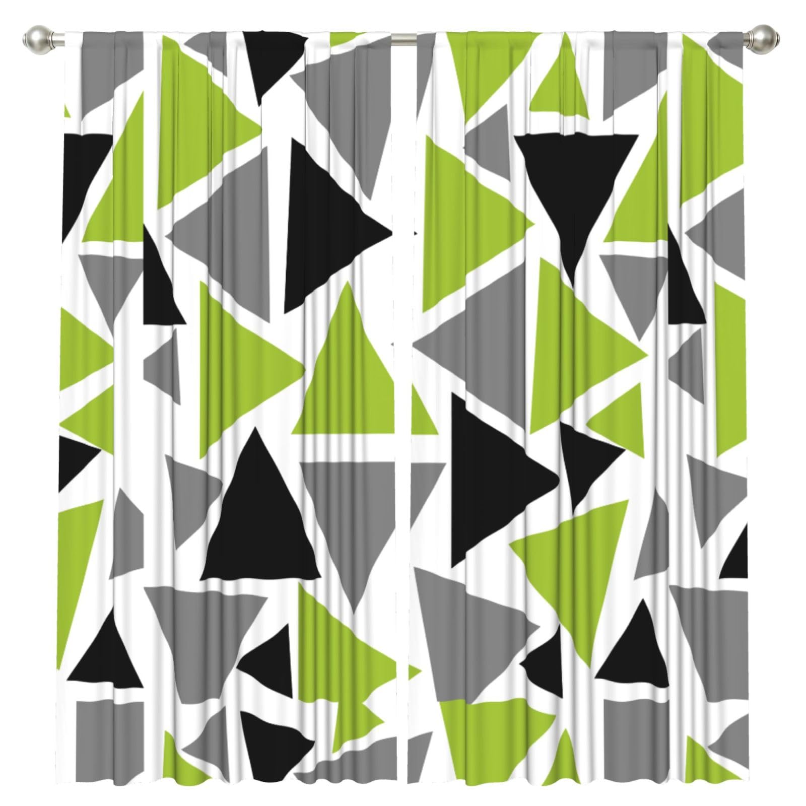 InOmak Random Triangles Lime Green Gray Black On White, 2 Panels Window Curtains 52 x 84 Inch Blackout Curtains for Living Room Bedroom