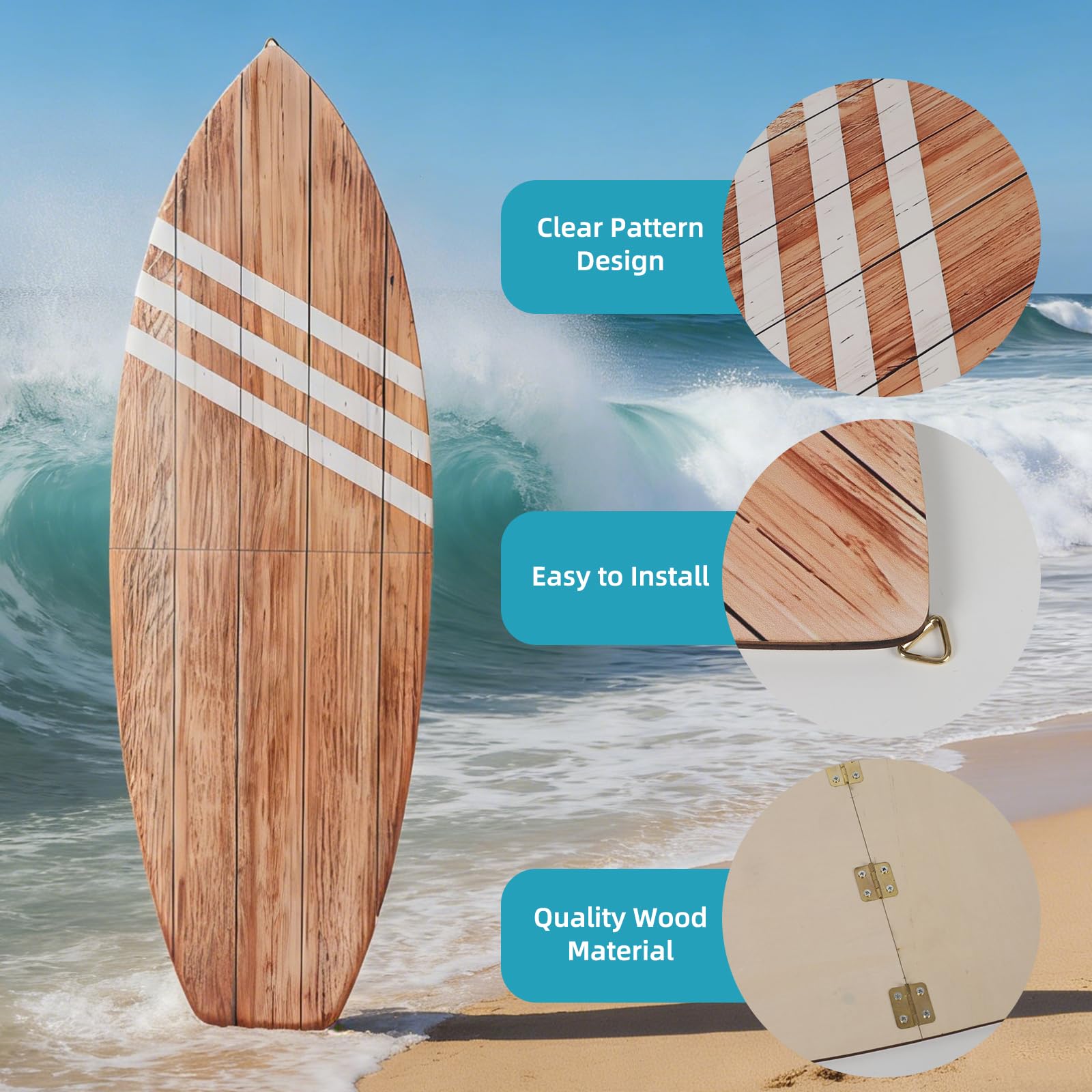 3 tavole da surf extra grandi, decorazione da parete in legno, 80 x 25 cm, decorazione da parete per esterni, decorazione da parete per camera da letto, piscina, bar tropicali, decorazione per la casa