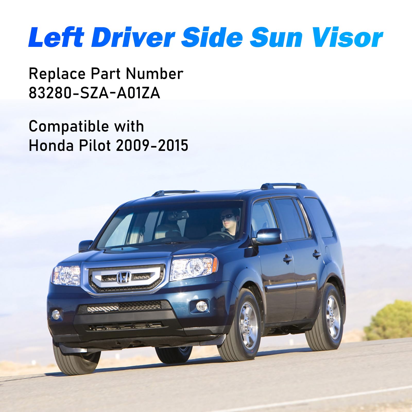 Left Drvier Side Sun Visor with Light Fits for 2009 2010 2011 2012 2013 2014 2015 Honda Pilot Replaces# 83280-SZA-A01ZA (Gray)