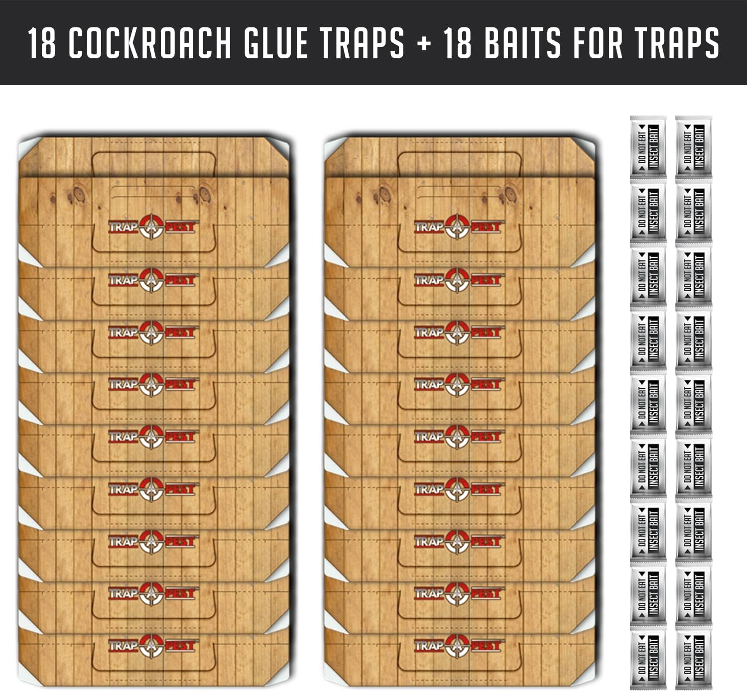 Roach Traps Indoor Sticky (18 Pack) - Glue Traps for Roaches Bug Traps with Roach Bait Traps - Cockroach Traps Indoor Long Lasting Non-Toxic Children and Pet Friendly - Trap a Pest