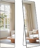 SONGMICS Full Length Mirror, 160 x 50 cm, Rectangle Full Body Mirror with Stand, Aluminium Alloy Frame Floor Mirror, Tempered Glass, for Bedroom, Living Room, Cloakroom, Ink Black LFM030B01 - 1