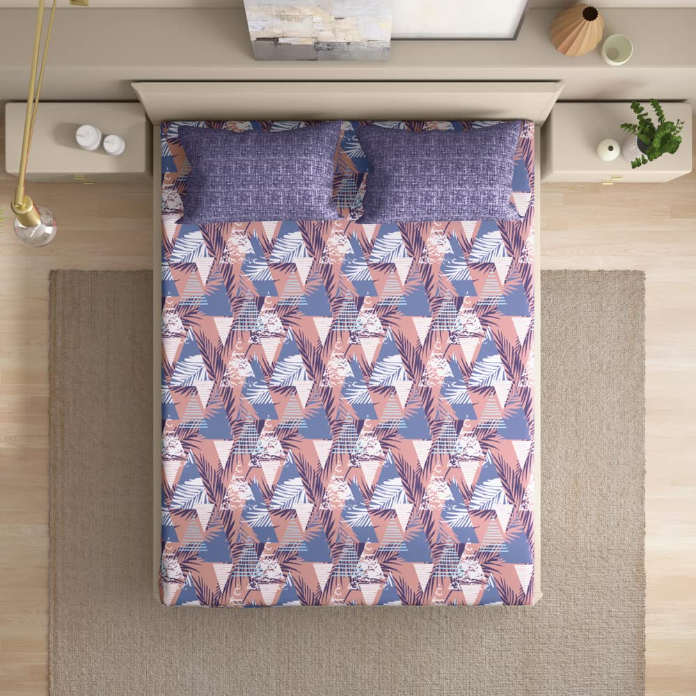 Wakefit Cotton Fitted Bedsheet | 200 TC Elastic Fitted Sheet, King Bed Bedsheet with 2 Pillow Printed Covers | Mambo - 78X72 Inches, Blue