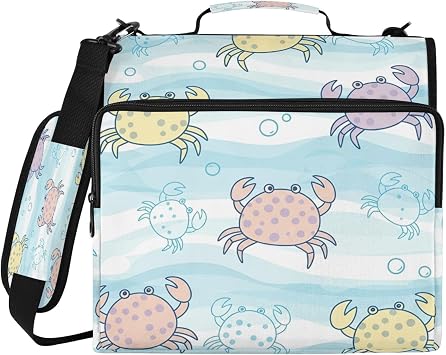 KEEPRAL Pastel Crabs Zipper Binder with 14" Laptop Sleeve, 2 Inch 3-Ring Binder for School & Office, Water-Resistant, Fits 800 Sheets