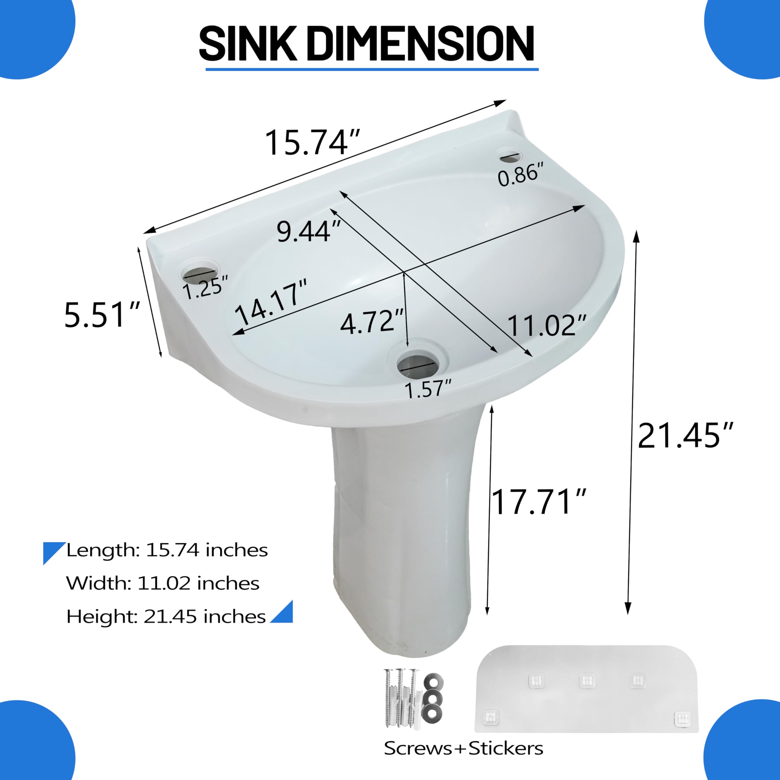 Évier sur pied en plastique pour tout-petits – Petit lavabo de salle de bain pour enfants – 40 x 28 x 53 cm – Installation sans perçage – Autocollant avec trou de robinet pour salle de bain – Colonne