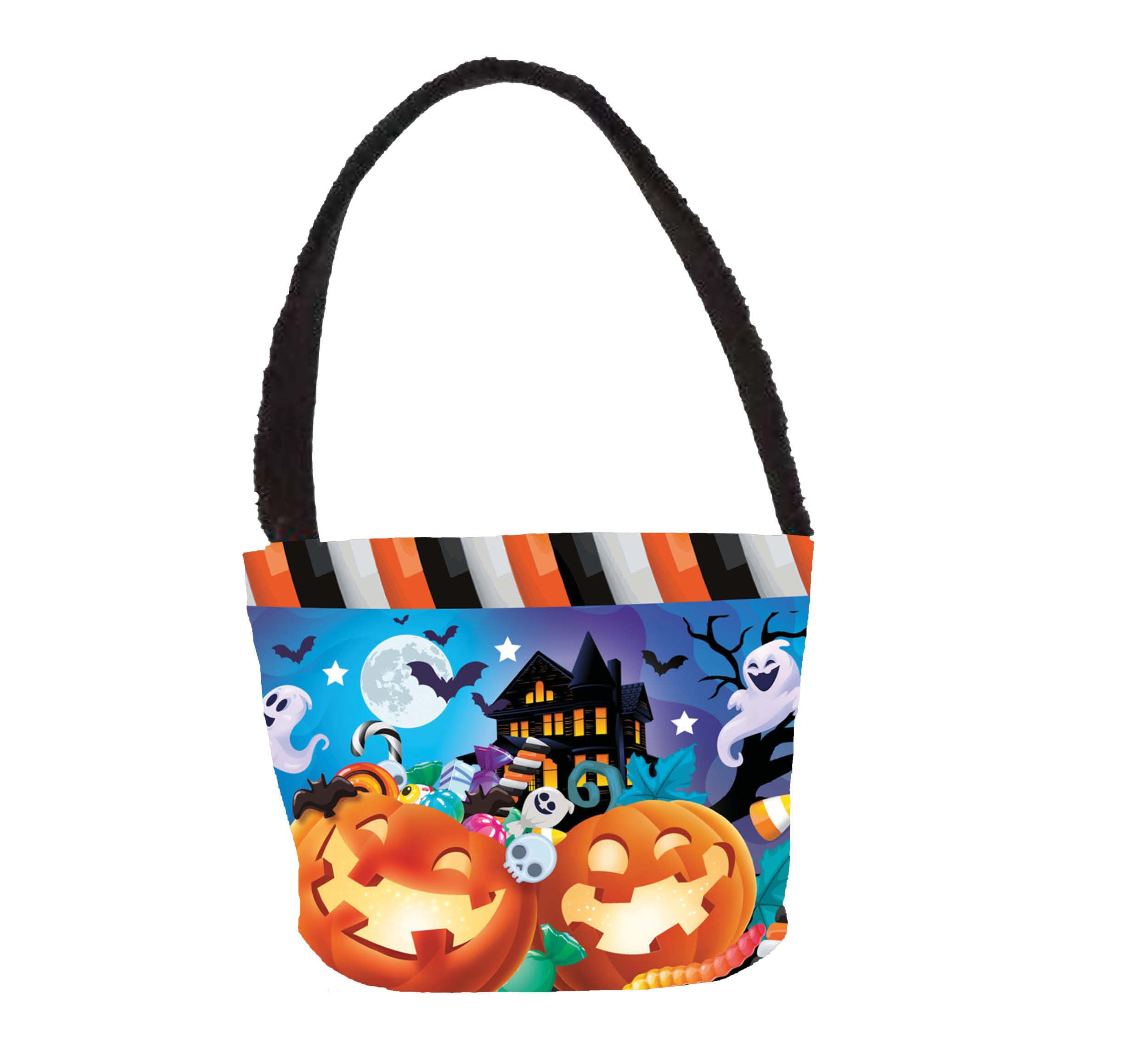 FIESTAS GUIRCA | Multicolour Basket with Pumpkins and Ghosts (30x15 cm) - Trick or Treat Bucket for Halloween and Fancy Dress Parties - Decoration and Accessory for Children and Adults - Multicolour