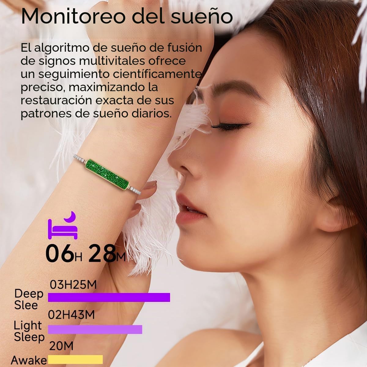 findtime Pulsera inteligente de diamantes elegante para mujer, pulsera de salud, monitor de frecuencia cardíaca, monitor de sueño, contador de pasos, podómetro, impermeable, rastreador de actividad a