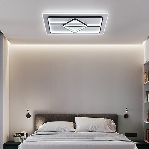 Miniatura 9 de TFCFL Lámpara de techo LED moderna, lámpara de araña de montaje empotrado de 180 W, 3 colores, lámpara de techo rectangular ultrafina para