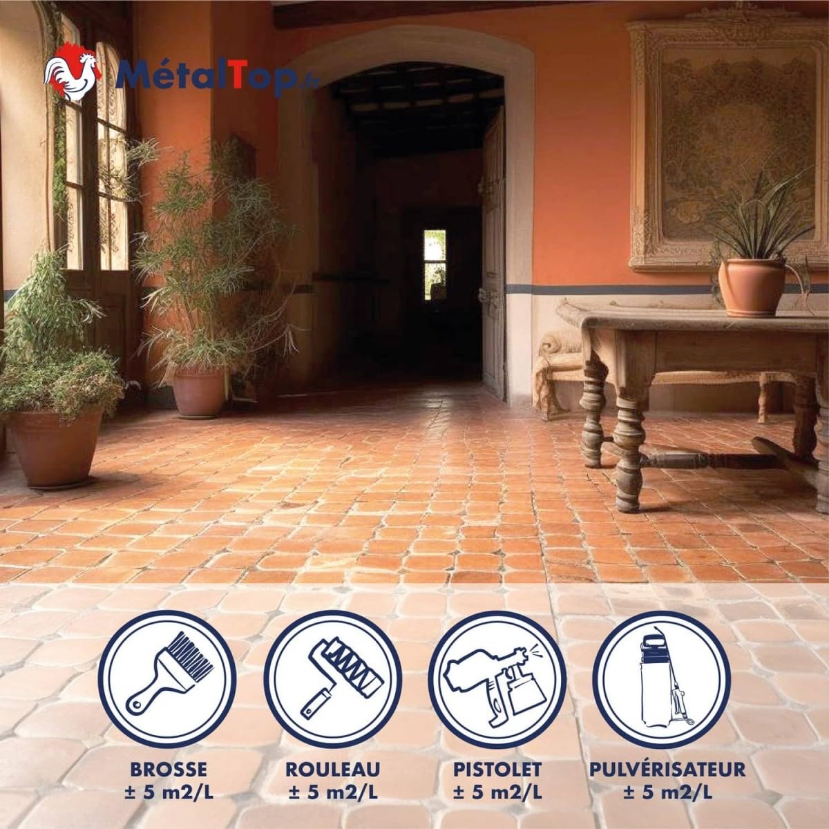 Metaltop - Hydrofuge Tomette - 5 L - Protection invisible anti-taches pour sols en terre cuite et carreaux poreux