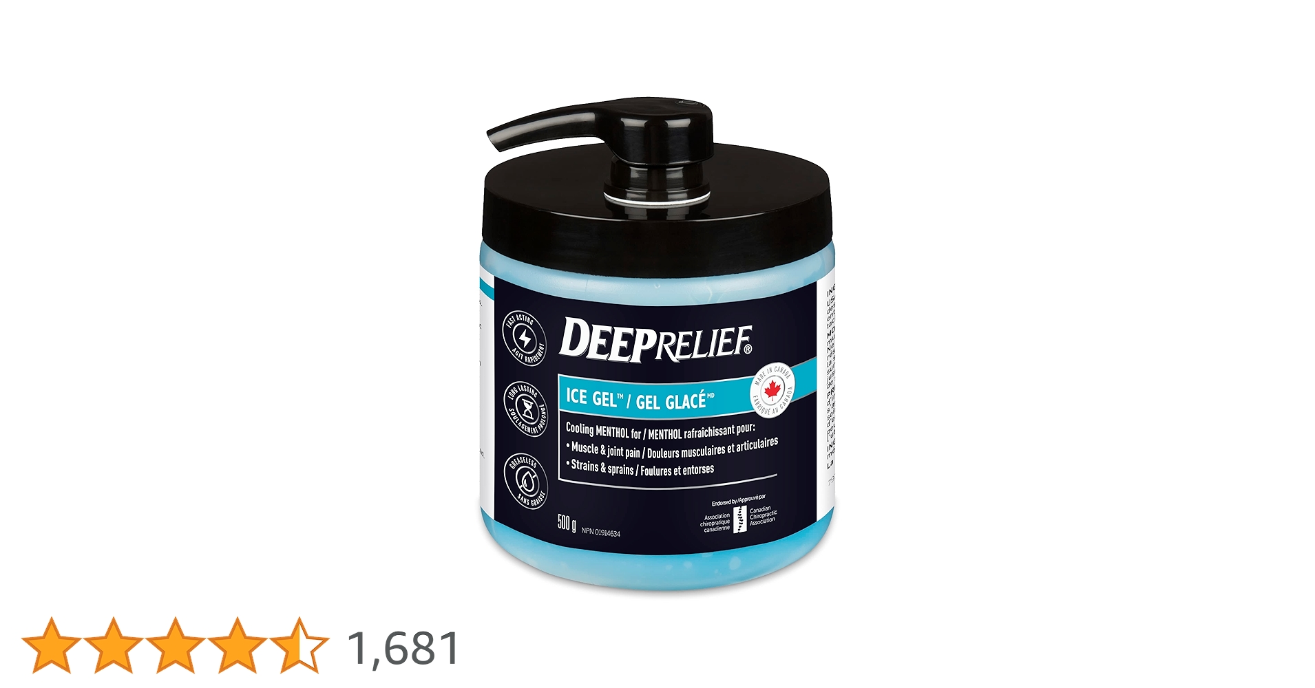 Deep Relief Ice Gel, Muscle and Joint Pain Relief, Reduces Inflammation, 500g