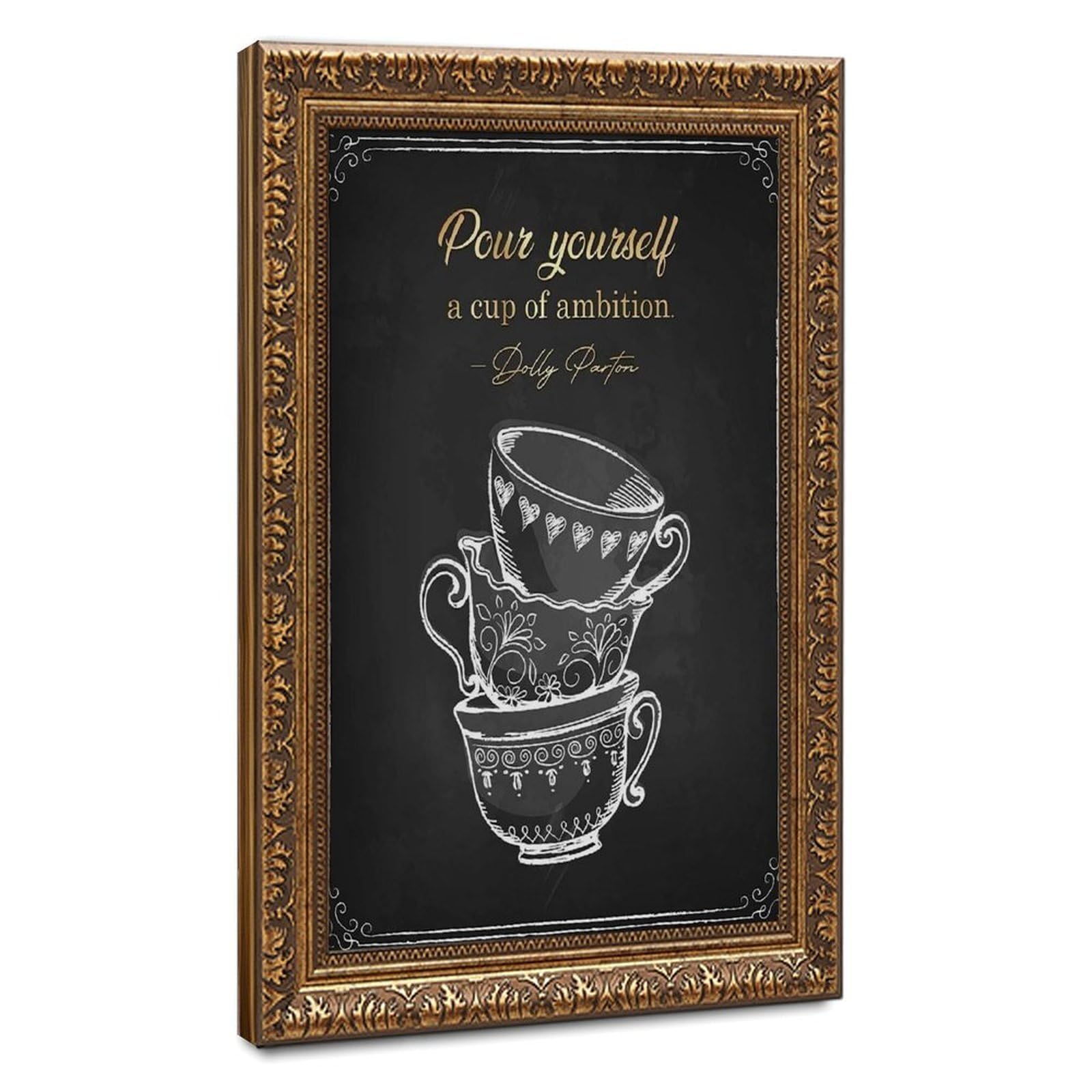 Mnyuein Pour Yourself A Cup of Ambition Poster Quotes Canvas Poster Bedroom Decor Sports Landscape Office Room Decor Gift Retro Gold Frame 24" L X 36" W