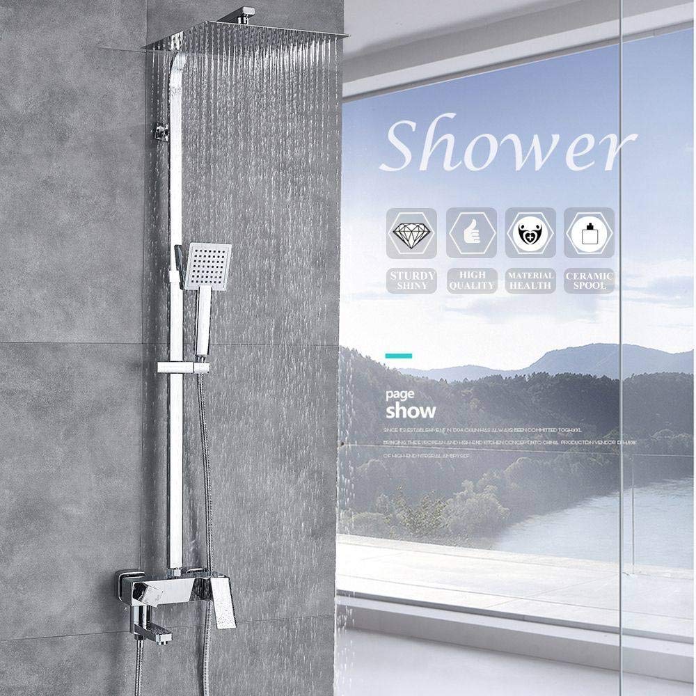 Pommeau de douche effet pluie large de 10 pouces et robinet mitigeur de bain chromé