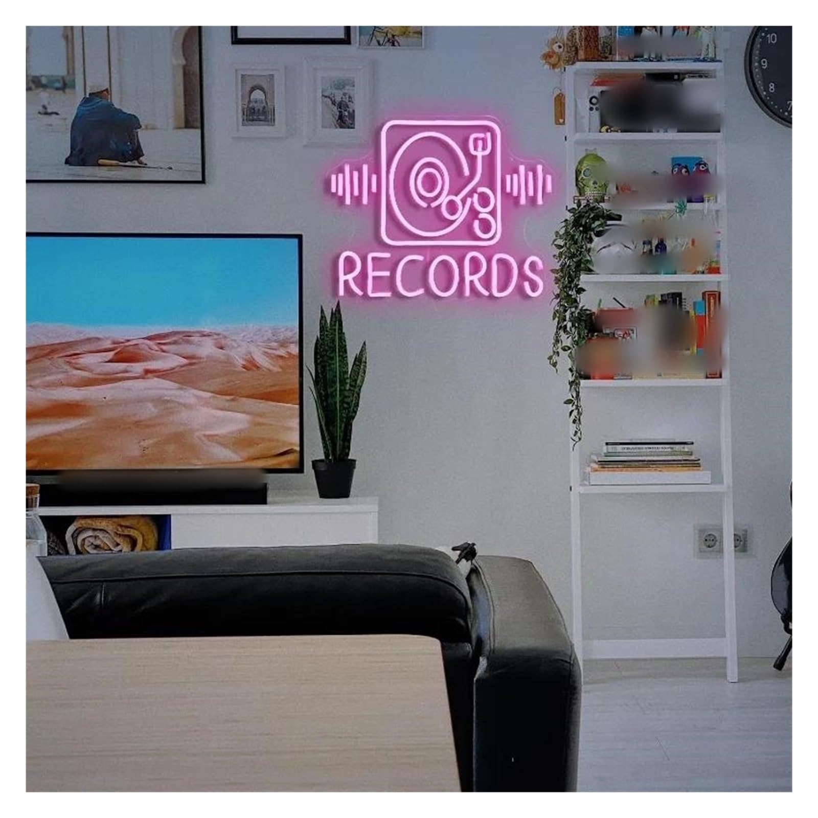Insegna al Neon LED Records Insegna Al Neon Per Decorazione Murale USB Dimmerabile Rosa Negozio Di Dischi Musicali Karaoke Bar Party 31cm×40cm