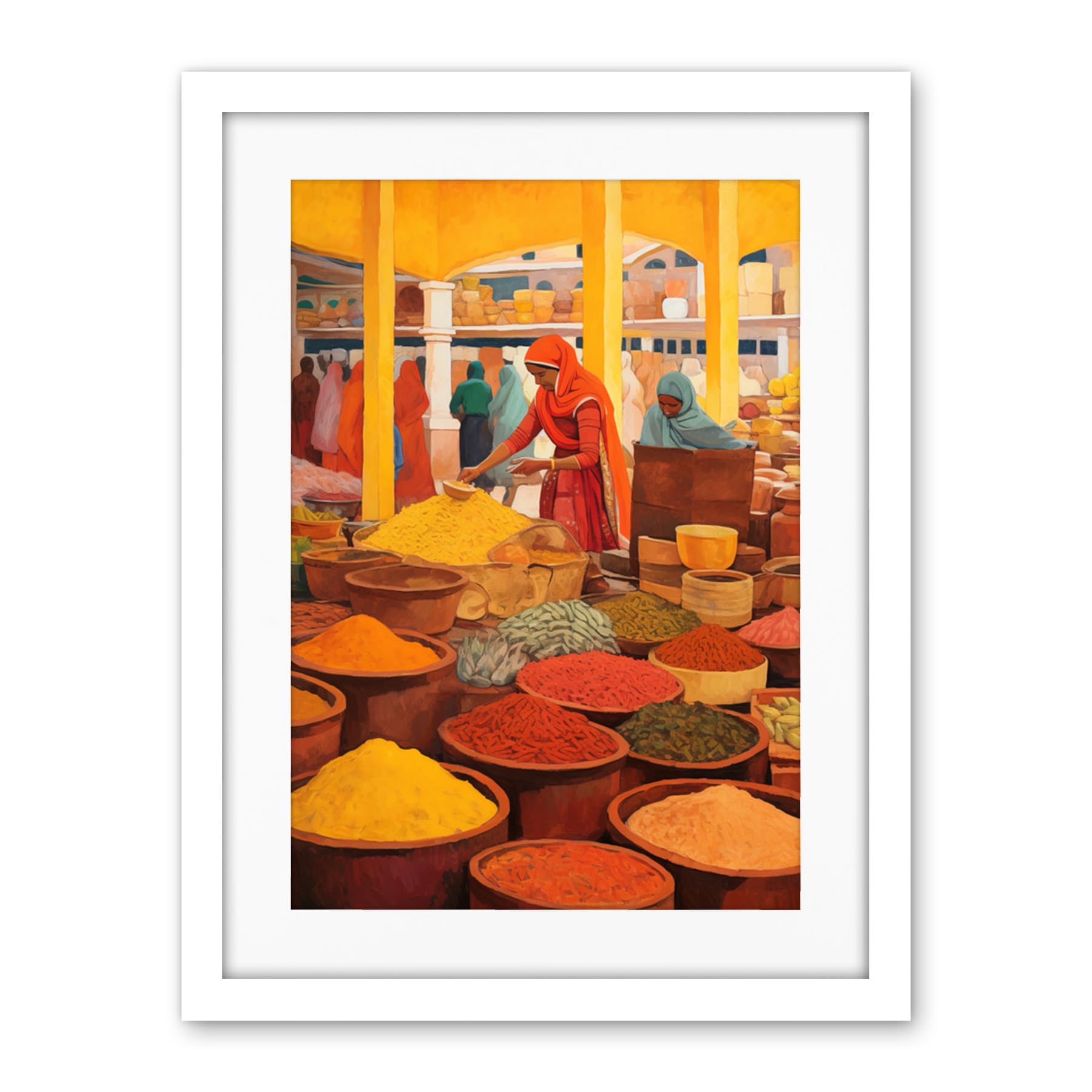 Artery8 The Spice Market Asian Herbs and Spices Colourful Kitchen Artwork Framed Wall Art Print 18X24 Inch
